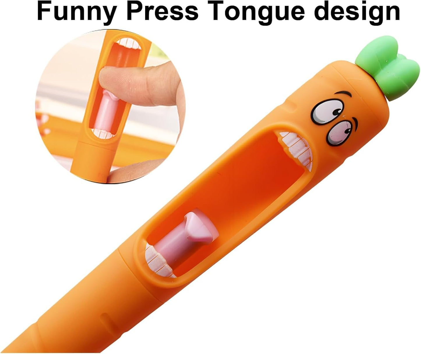 Maydahui 8 Pcs Funny Screaming Carrot Tongue Gel Pens Kawaii 0.5 mm Carrot Writing Pens Black Ink For Easter Basket Stuffers Shcool Stationery Supplies Office Party