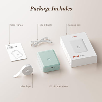 NIIMBOT D110 Label Maker Machine, Small Label Printer Bluetooth Connection Multiple Templates Available for Phone Easy to Use for Office Home Organization Rechargeable, Light Green