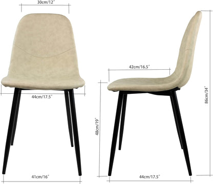 Inspirer Studio Dining Table Set for 4 - Tuilp Table with 4 Upholstered Dining Chairs (Matt Cream)