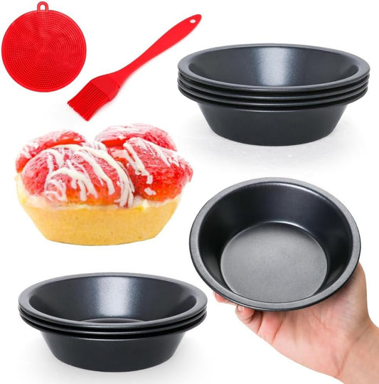 Quyimy 8 Pack Mini Pie Pans, 5 Inch Pie Tins Reusable Round Small Quiches Pans, Carbon Steel Tart Pan Nonstick Small Pot Bakeware for Dessert, Cake, Fruit and Meat