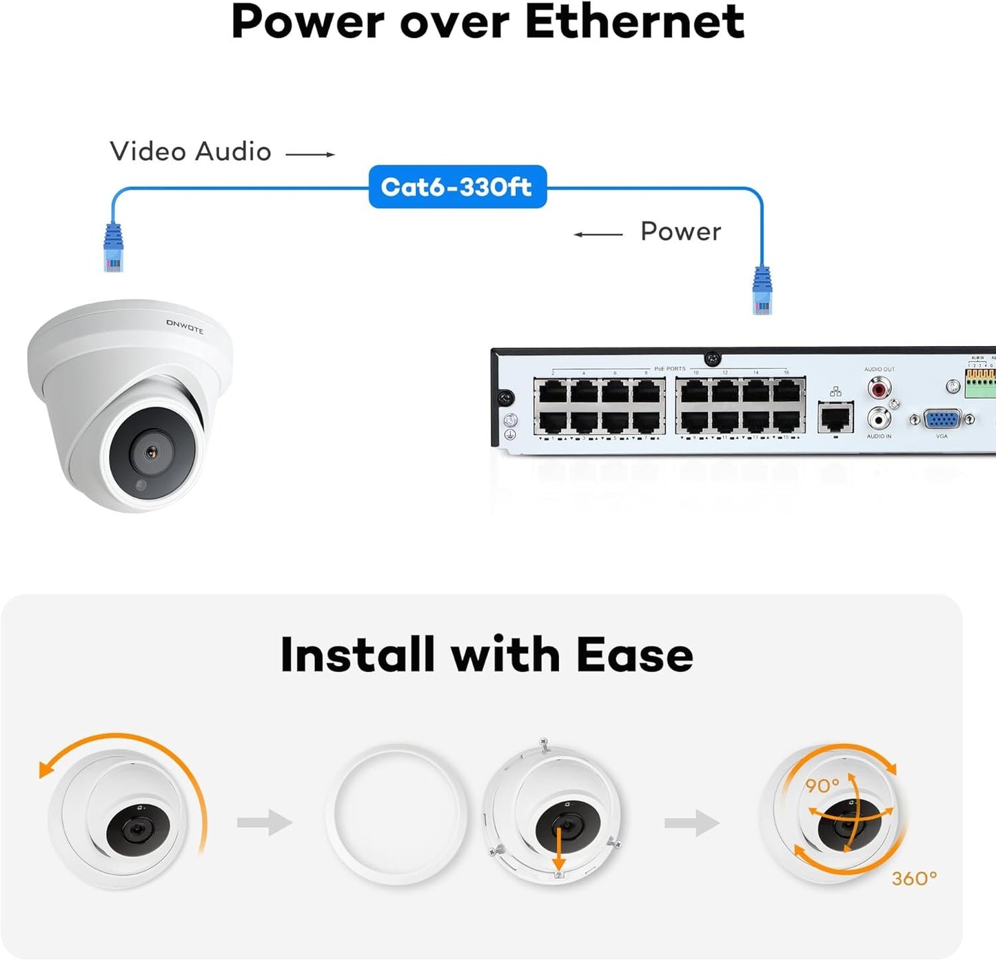 ONWOTE 4K 8MP UltraHD PoE IP Security Camera, AI Human Vehicle Detection, 3840x2160 8 Megapixels, 128° FoV, Video Audio, Indoor Outdoor, Commercial Wired Camera for Business, Add-on to PoE NVR System
