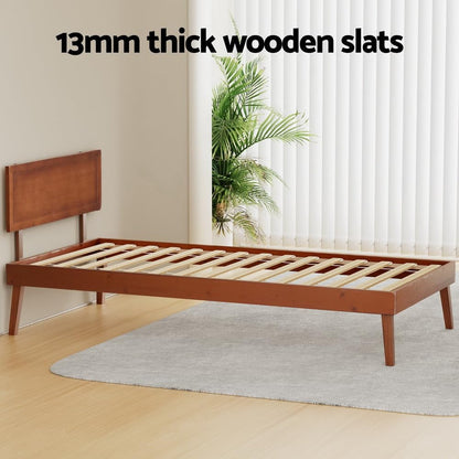 Artiss Single Bed Frame Platform Wooden Timber Frames Beds Base Bedroom Room Decor Home Furniture Oak for Kids, Toddler and Adult, Modern Design with Stable Legs and Storage Space Walnut