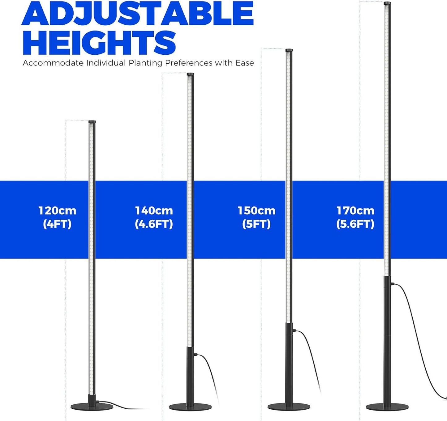 Barrina T10 Pro Standing Plant Light with Timer, 42W, 5000K, Full Spectrum Vertical Grow Lights for Indoor Plants, Wide Coverage, 120cm to 170cm Height with Foot Switch, for Flower and Tall Plants