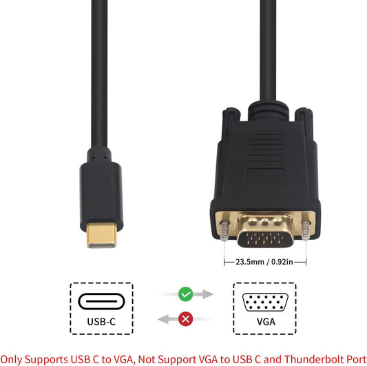Duttek USB C to VGA Cable, USB Type-C to VGA Cable, 1080P USB C Male to VGA Male Adapter Converter Cable for Desktop, Projector, Monitor Television, Without Thunderbolt 3 Port.(6FT/1.8M)