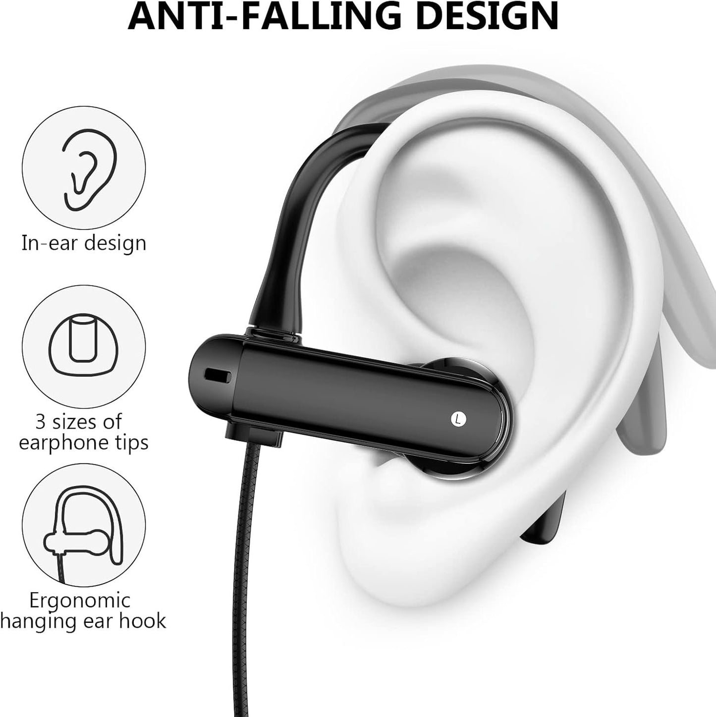 Wired Headphones USB C Earbuds with Anti Drop Earhook in Ear Buds Microphone Running Sports Gym Earphones for Apple iPhone 16 Pro Max 15 16e Android Samsung S25 S24 Ultra S23 S21 S20 Google Pixel 9 8