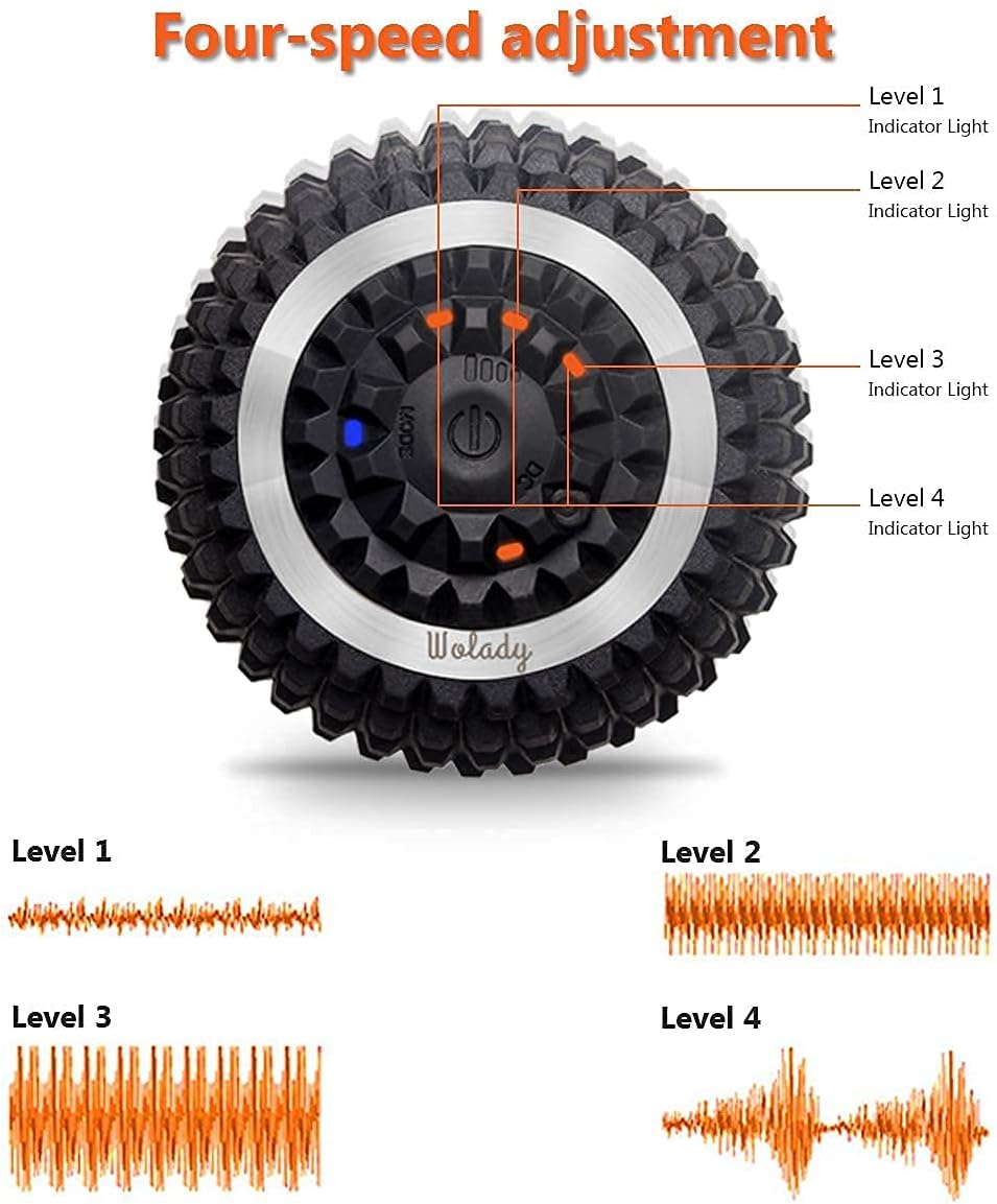 Vibrating Massage Ball Wolady 4-Speed High-Intensity Fitness Yoga Massage Roller, Relieving Muscle Tension Pain & Pressure Massaging Balls, Electric Rechargeable Washable Vibrating Massage Ball