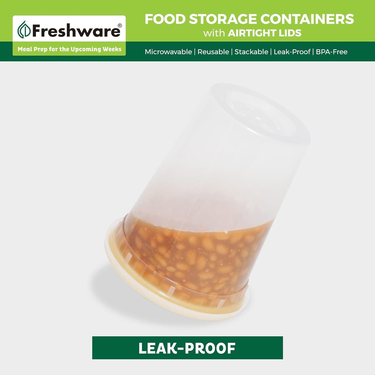 Freshware Food Storage Containers with Lids [60 Pack] 8, 16, 32 oz, 20 sets each Plastic Deli Containers, Meal Prep Containers, Microwave and Freezer Safe, Stackable, Leakproof, BPA Free, Clear