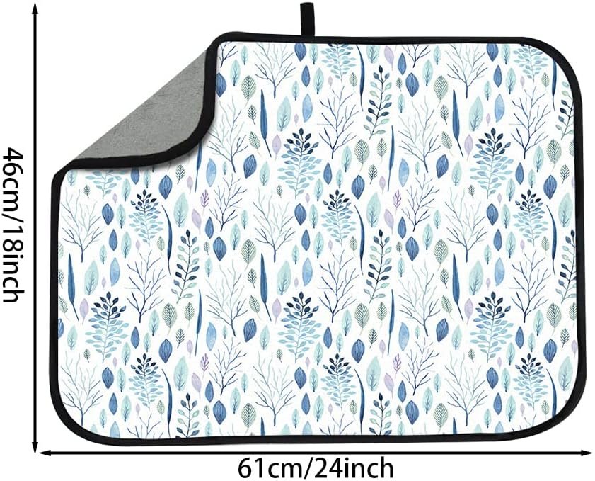 Rolin Roly Absorbent Dish Drying Mat for Kitchen Counter Eucalyptus Drying Pad Blue White Reversible Drainer Mats for Countertop Storage Dishes Pans Fruits18X24