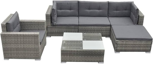 Homgoday Set Divani da Giardino 6 pz con Cuscini in Polyrattan Grigio, Lettini Prendisole, Divano Letto Mobili, Lettini da Giardino, Lettino da Piscina da Giardino per Esterno Piscina