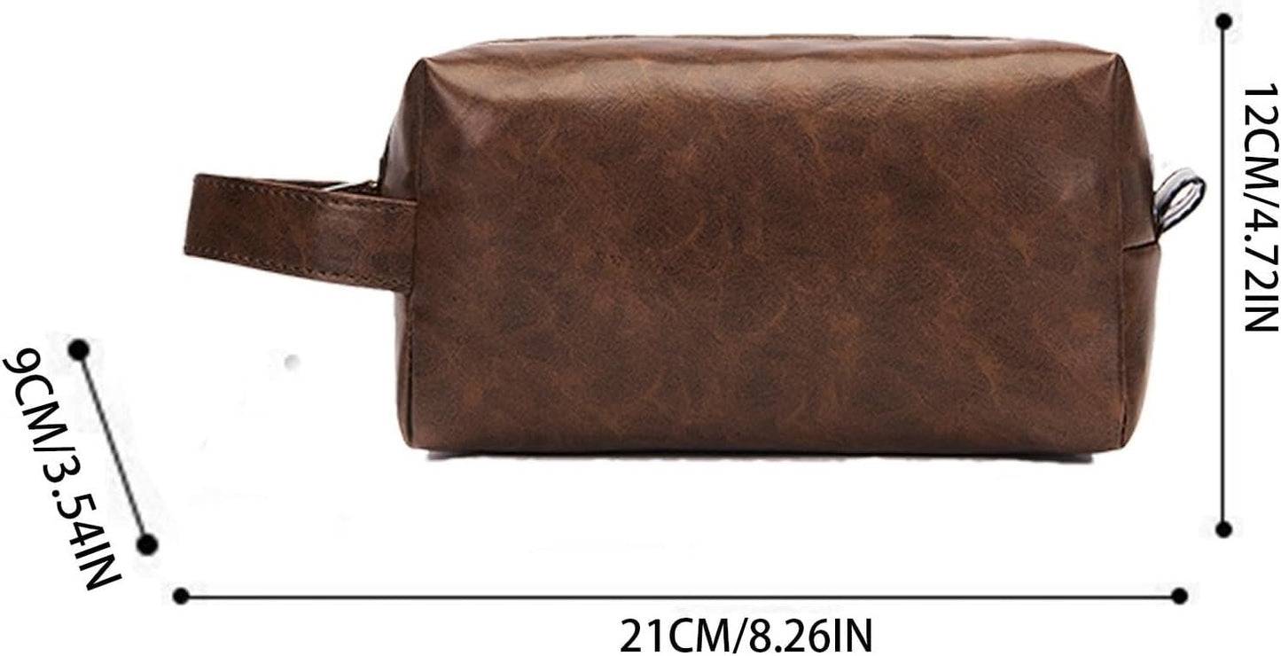 Gungtj Men's Travel, Toiletry Organizer Bag, Retro Pu Leather, Large Hanging Backpack, Water-Resistant Cosmetic Pouch, (8.27x3.54x4.72 Inches), Perfect for Toiletries and Hygiene