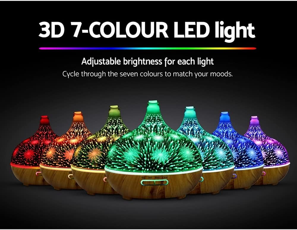 Devanti Aroma Diffuser Aromatherapy Ultrasonic 3D LED Glass Oil Firework 400ml
