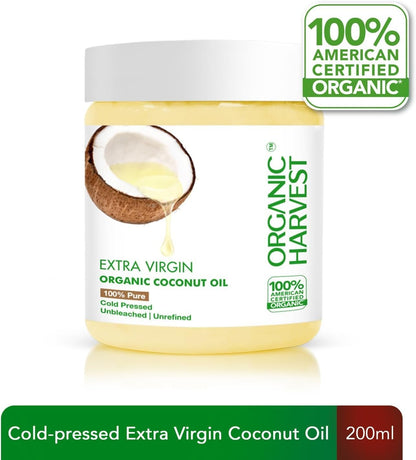 Organic Ha.rvest Extra Virgin Organic Coconut Oil: 100% Pure | For Hair & Skin, Coconut Virgin Oil for Baby Massage, 100% American Certified Organic, Paraben & Sulphate-free, 200ml