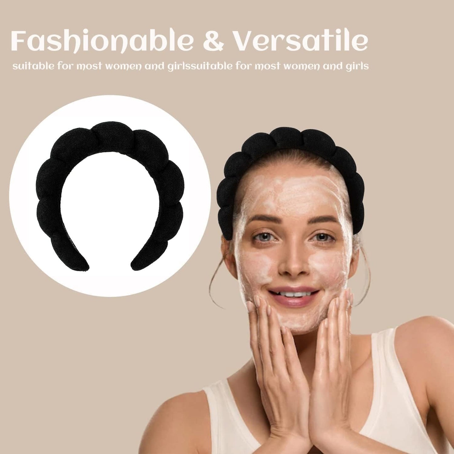 Wide Headbands, Spa Headband Skincare Headbands Made of Soft & Absorbent Material, Women Girls Hair Accessories Non Slip Head Band for Washing Face,Facial Mask, Makeup Removal, Shower (Black)