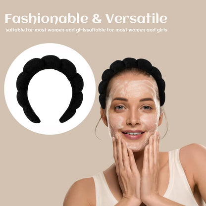 Wide Headbands, Spa Headband Skincare Headbands Made of Soft & Absorbent Material, Women Girls Hair Accessories Non Slip Head Band for Washing Face,Facial Mask, Makeup Removal, Shower (Black)