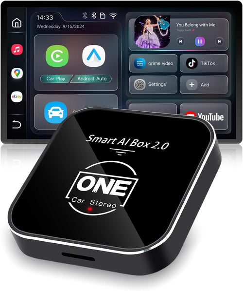 2025 Smart Ai Box 2.0 Wireless CarPlay Android Auto Adapter Dongle for Cars with OEM Wired CarPlay, Magic CarPlay Ai Box Streaming YouTube TikTok Netflix Video Apps, Support TF Card GPS Dual WiFi