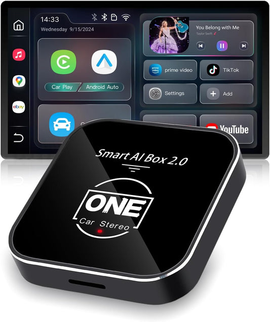 2025 Smart Ai Box 2.0 Wireless CarPlay Android Auto Adapter Dongle for Cars with OEM Wired CarPlay, Magic CarPlay Ai Box Streaming YouTube TikTok Netflix Video Apps, Support TF Card GPS Dual WiFi
