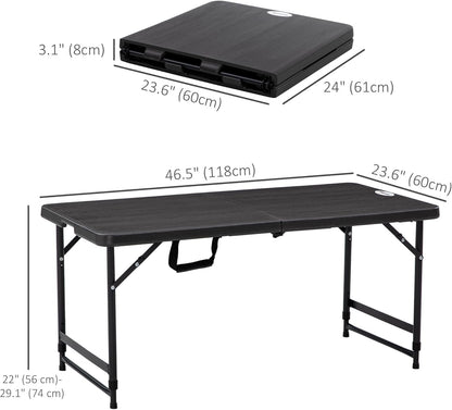 Outsunny 4 FT Folding Outdoor Dining Table for 4, Height Adjustable Rectangular Patio Table with HDPE Tabletop and Steel Frame, Dark Grey