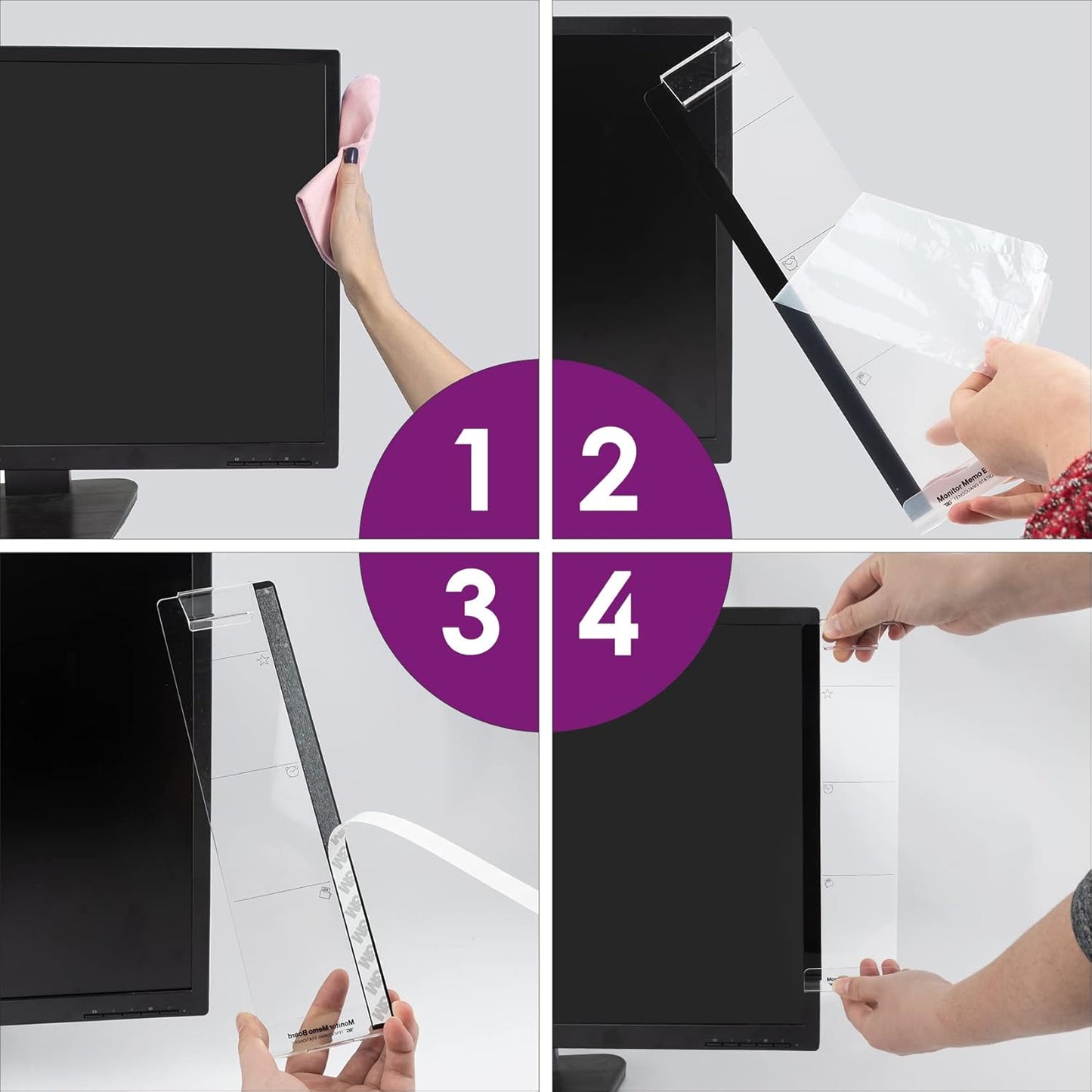 Office Desk Accessories 2pcs Computer Monitor Memo Board Multifunction Message Board Transparent Creative Monitor Side Panel with Sticky Note Holder Phone Holder Suitable for Office Home Work Desk