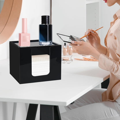 Disposable Face Towel Holder, Acrylic Facial Towels Storage Box Organizer Container for Clean Towels XL, Black Bathroom Organization Home Decor