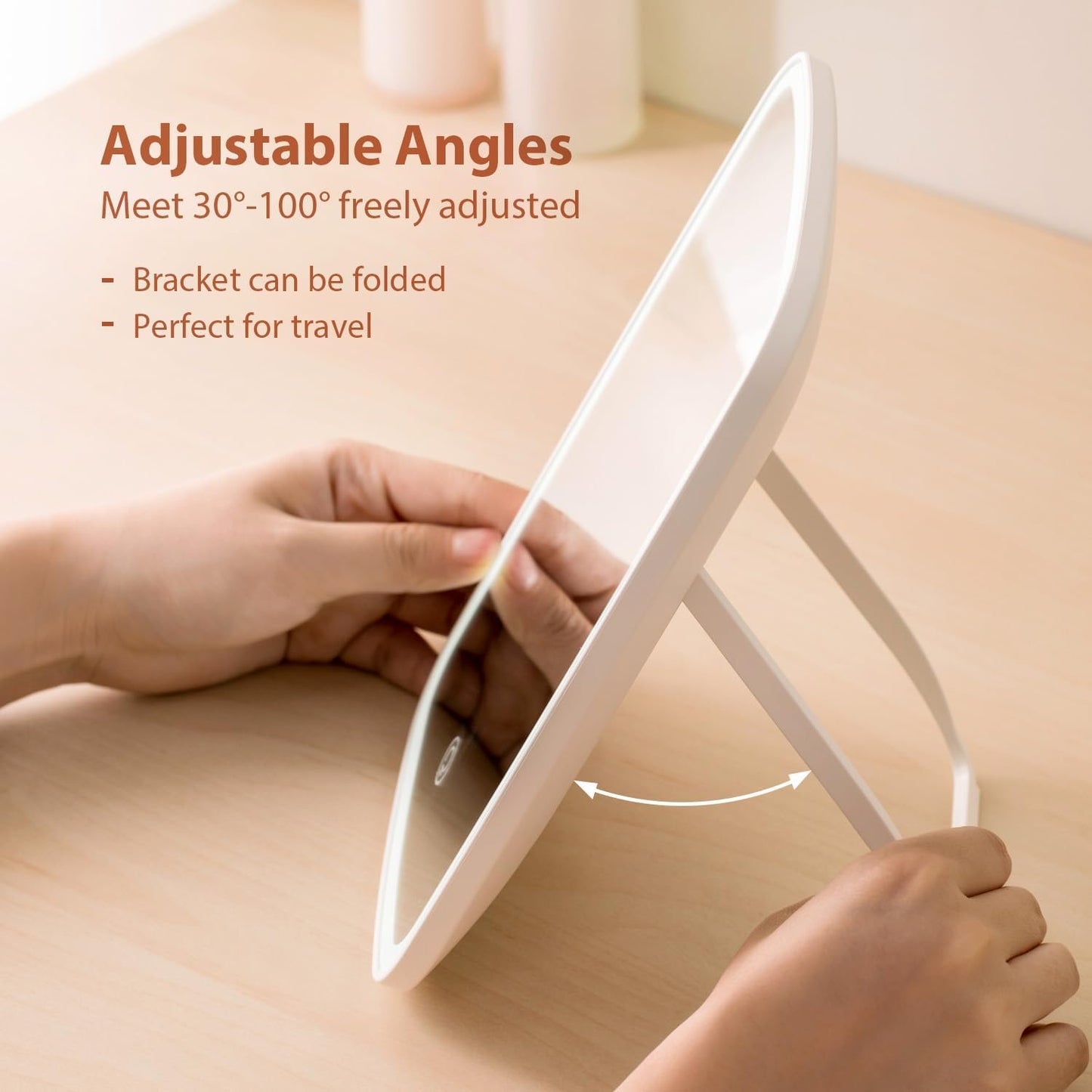 NEZZOE Rechargeable Makeup Mirror with Lights, Portable Travel Lighted Vanity Mirror, Dimmable Touch Screen Tabletop LED Make up Mirror
