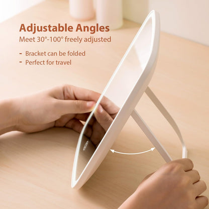 NEZZOE Rechargeable Makeup Mirror with Lights, Portable Travel Lighted Vanity Mirror, Dimmable Touch Screen Tabletop LED Make up Mirror