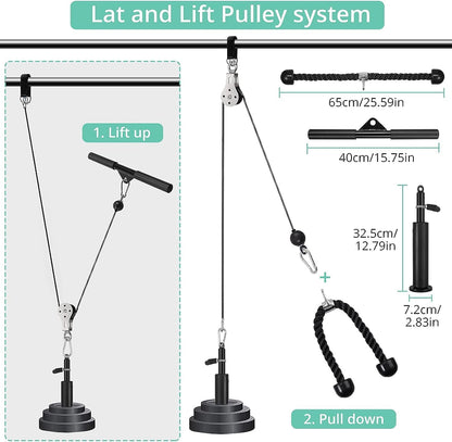 Fitness Pulley System, Pulley Cable Machine DIY Fitness Home Gym Equipment Workout Accessories with Tricep Rope, LAT Pull Down Bar, Gym Cable for Triceps Extensions, Biceps Curl, Forearm