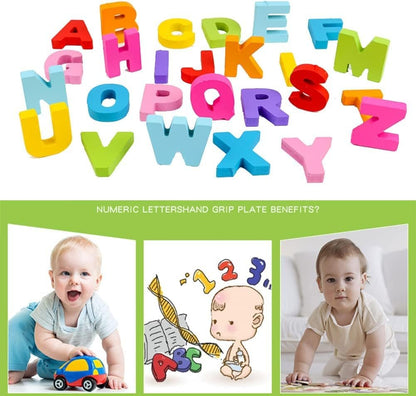 Kunmark Wooden Alphabet Puzzle ABC Jigsaws Chunky Letters Early Learning Toys for Kindergarten and Toddlers-est Educational Toy Preschool Learning, Spelling, Counting (Uppercase Letter)