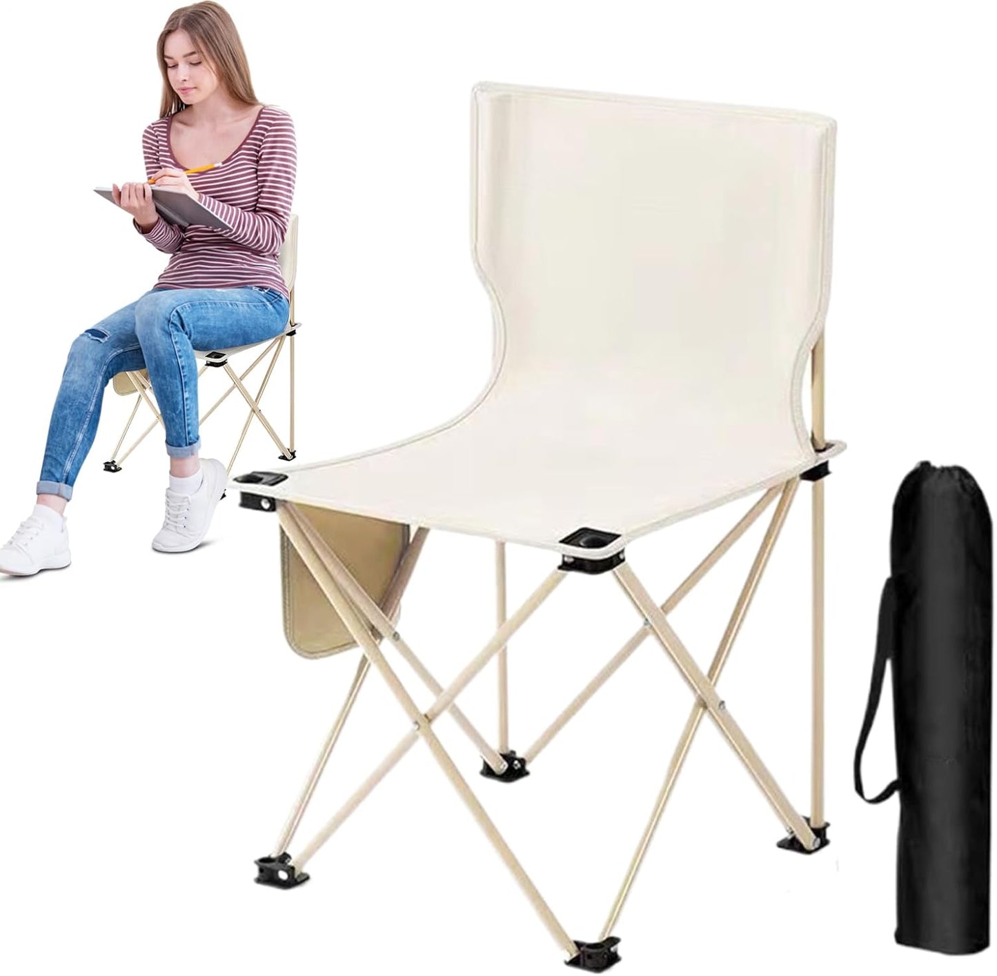 Foldable Camping Chair, Portable Beach Chair, 14.57 x 14.57 x 22.83 inches Compact Outdoor Travel Gear with Storage Bag, Lightweight Folding Seat for Picnic, Hiking, Backpacking