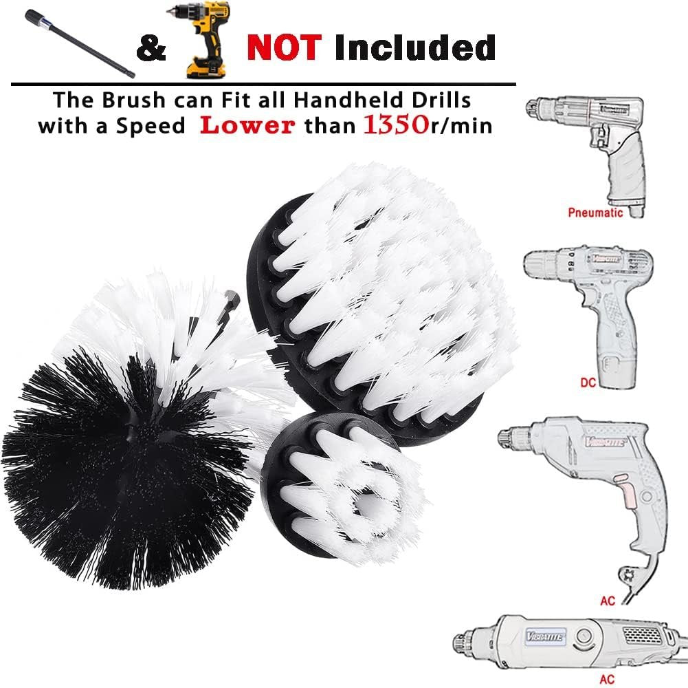 [3 Brush Set] Car Detailing Drill Brush Set, Wheel Cleaning Drill Brush Attachment, Drill Scrubber Brush Kit, Power Scrubber for Car Carpet Floor Mats, Kitchen, Bathroom (0.25mm Softer Bristle)