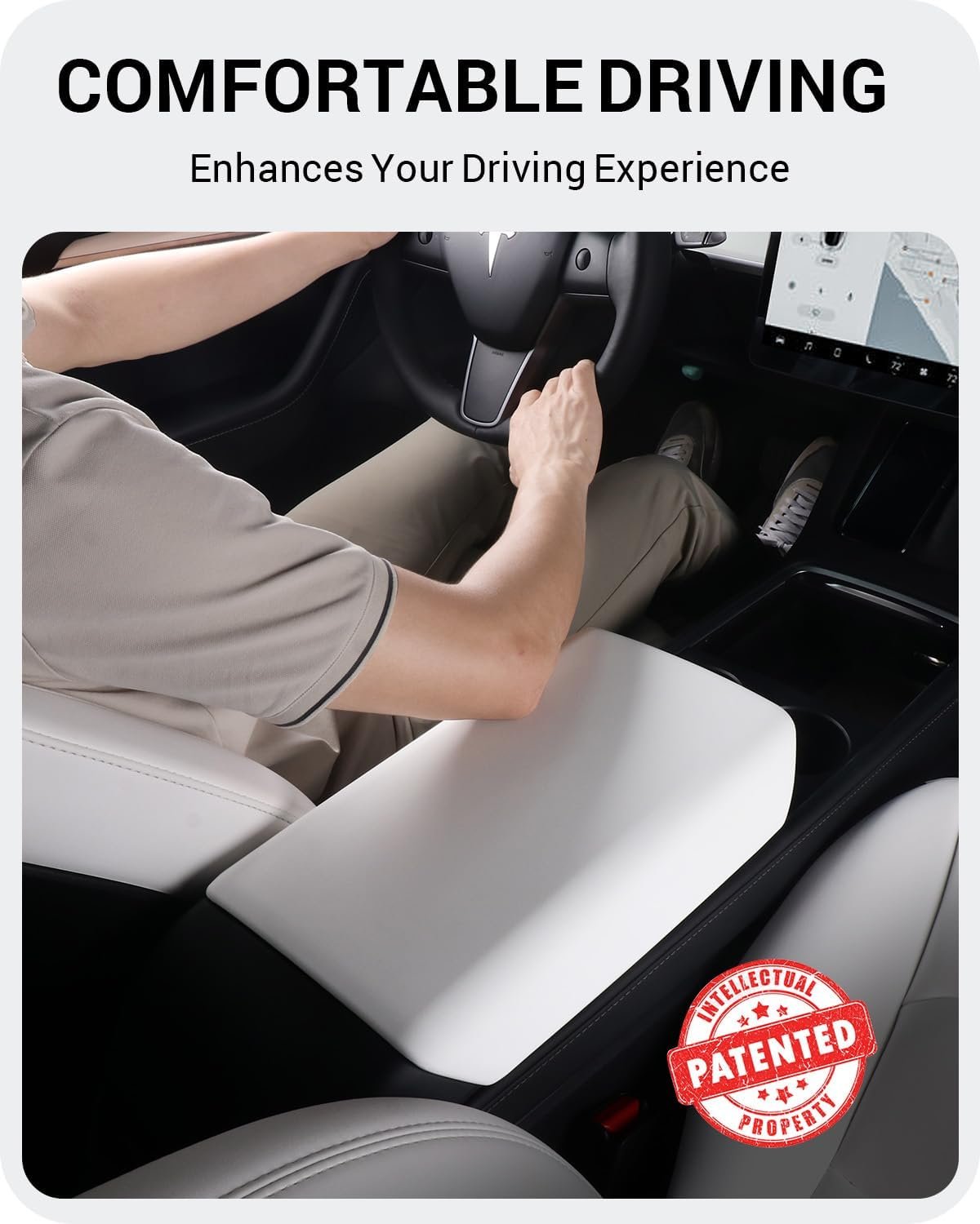 BASENOR Tesla Model 3 Model Y Center Console Cover TPE Armrest Cover Center Console Protector Armrest Cushion Pad 2017-2024 Tesla Interior Accessories White