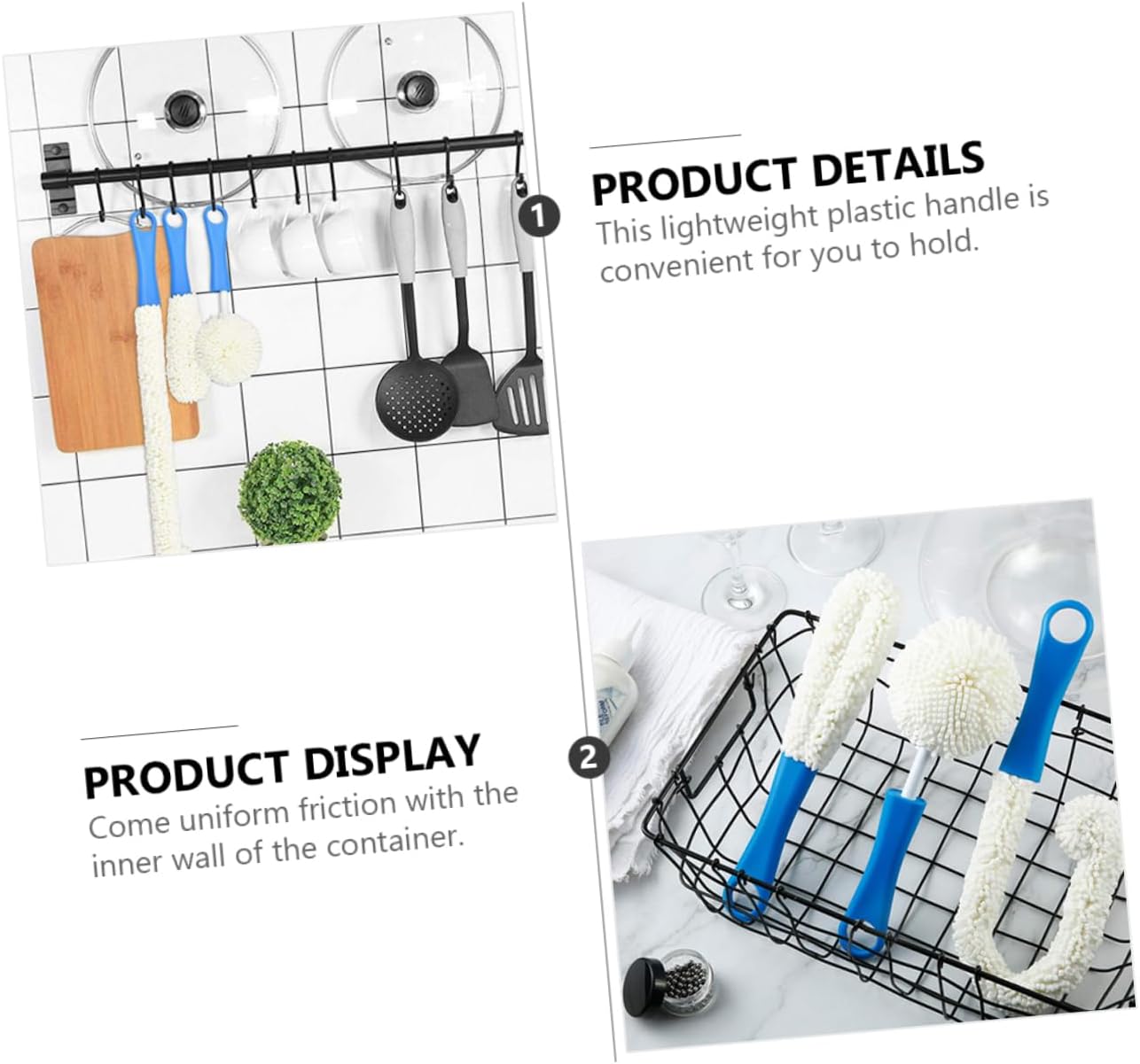 FOMIYES 3 Pcs Glassware Cleaning Tools for Wine Glasses Decanters Blue Bendable Brushes for Hard to Reach Stains Durable Kitchen Home Cleaning Essentials