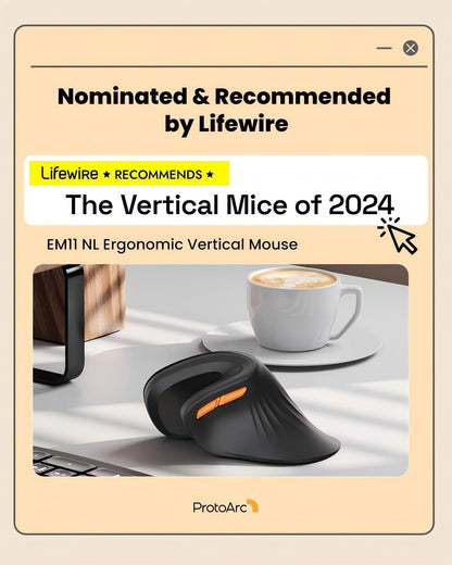 ProtoArc EM11 NL Ergonomic Mouse, Wireless Vertical Mouse Rechargeable Optical Mice with Multi-Device (Bluetooth + Bluetooth + USB Connection), 3 Adjustable DPI for Computer, iPad, Mac, Windows Black