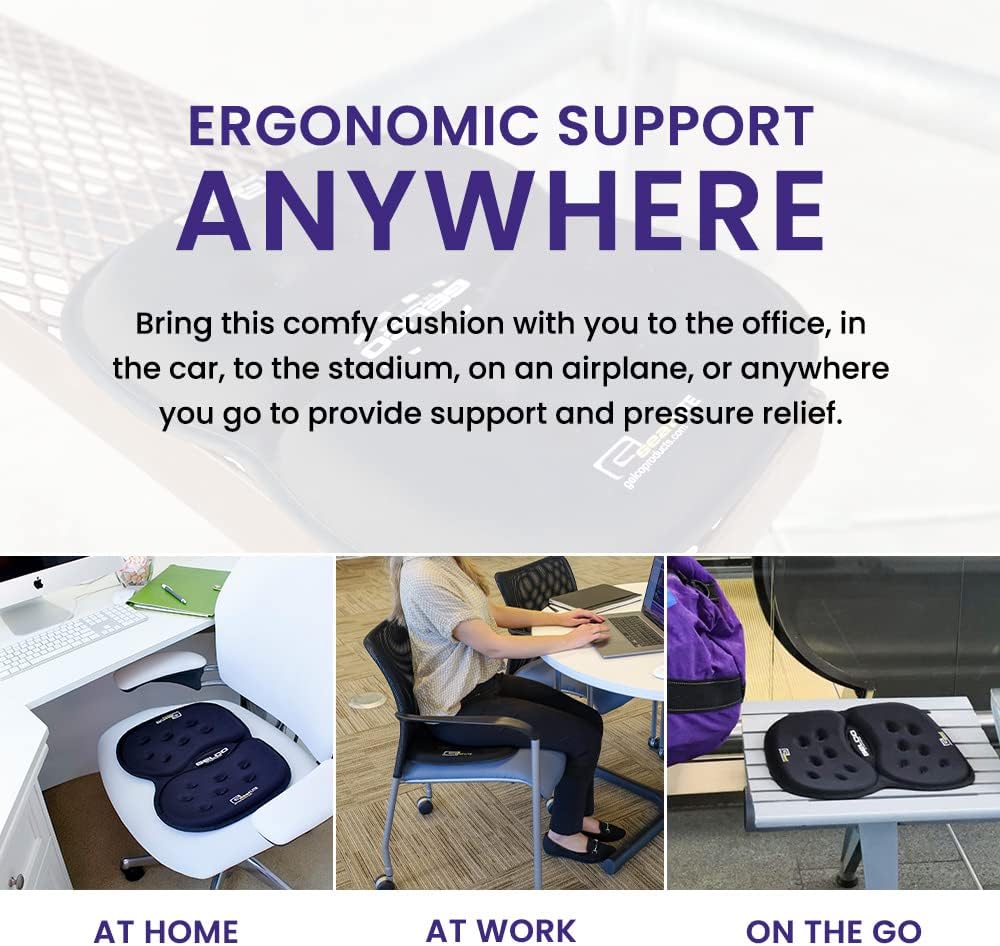 GSeat LITE Travel Gel &Foam Cushion | Back Pain, Sciatica & Pressure Relief | Relieves Tailbone Discomfort, Promotes Healthy Posture| Ergonomic Comfort | Car, Commute, Airplane and Travel Comfort
