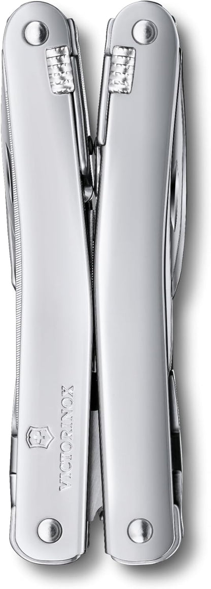 Victorinox Swiss Tool Spirit X Multi Tool, 24 Function Swiss Made with Locking Blade and Long-Nosed Pliers, incl. Leather Case - Silver