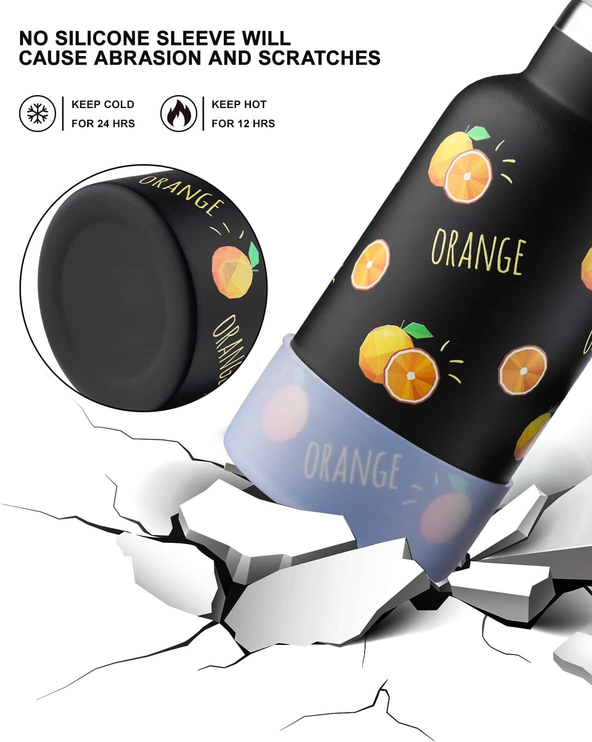 Sivaphe 12 oz Insulated Kids Water Bottle with Straw Lids, Stainless Steel Thermal Children Drinking Cup for School Girls Boys Students Orange Fruit 3D Printed