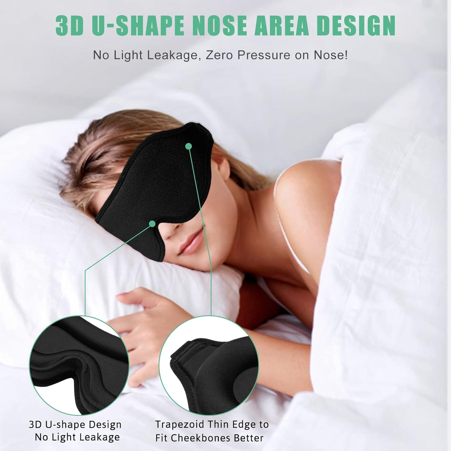 Sleep Mask for Men & Women, 2 Pack 3D Contoured Eye Mask for Sleeping with Adjustable Strap, BeeVines Molded Night Sleep Mask Blindfold, Soft Breathable Shade Cover for Travel Yoga Nap（Black & Blue）
