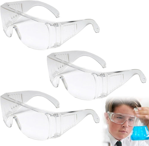 3 Pairs Clear Anti- Fog/Scratch Goggles over Glasses Goggles Eye Protective Polycarbonate Eyewear Safety Goggles for Shooting Labs Outdoor Welding Workplaces Safety Eye Protection
