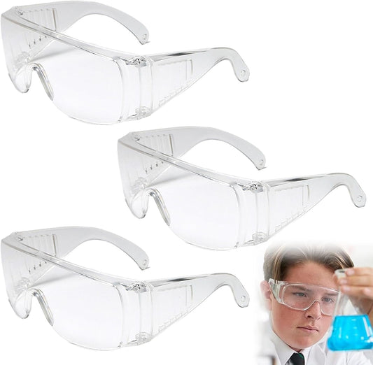 3 Pairs Clear Anti- Fog/Scratch Goggles over Glasses Goggles Eye Protective Polycarbonate Eyewear Safety Goggles for Shooting Labs Outdoor Welding Workplaces Safety Eye Protection
