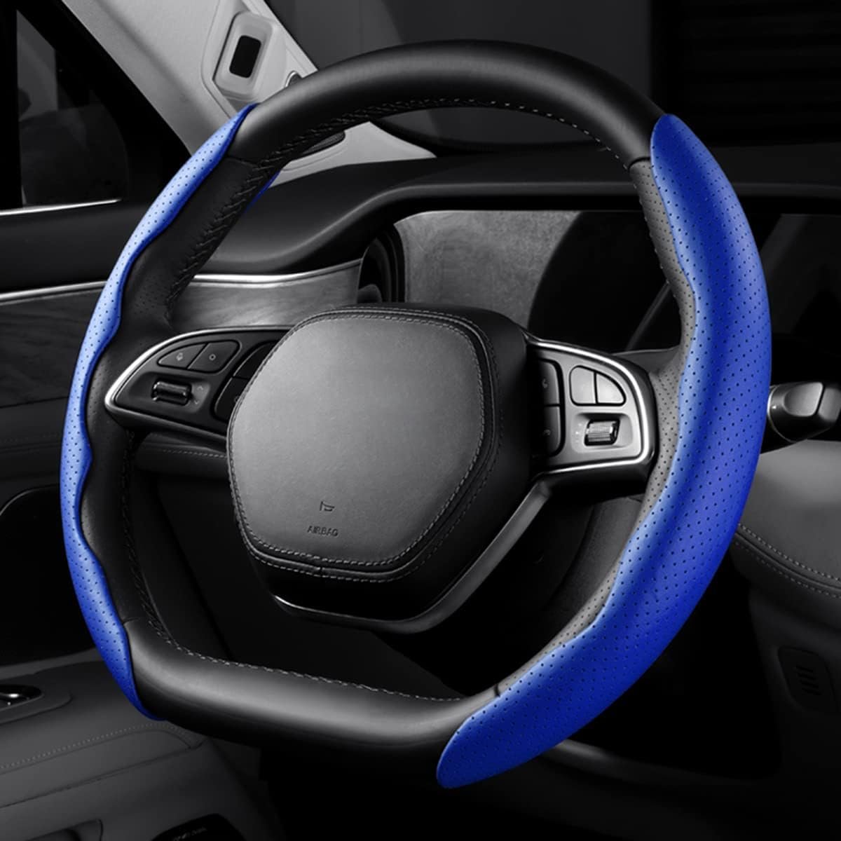 TSUGAMI Car Steering Wheel Cover, Nappa Leather Segmented Steering Wheel Protector, Car Interior Accessories, Anti-Skid & Breathable, Universal 15 Inch, Fit for Most Vehicles, SUV, Truck (Blue)