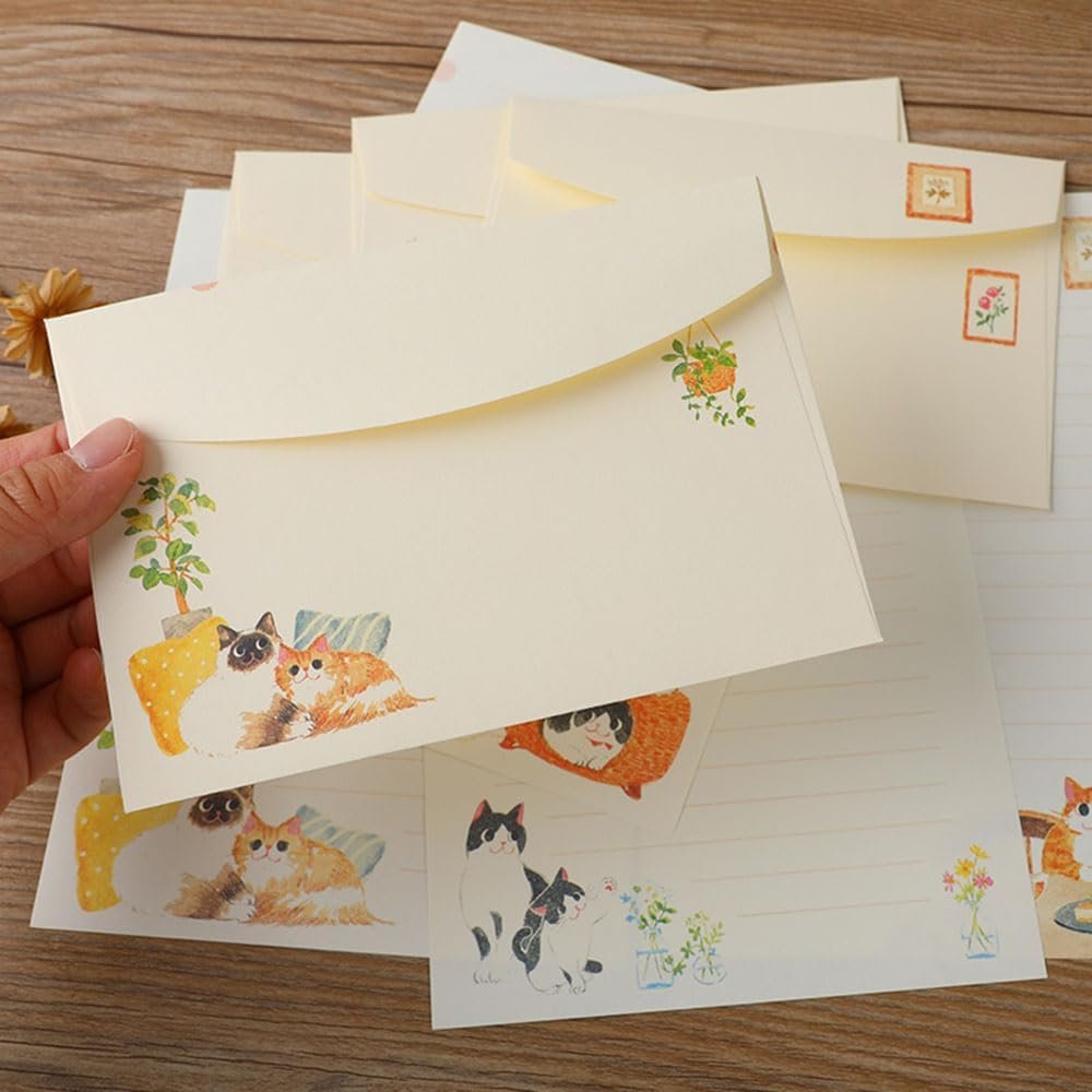 72 Pieces Cute Cat Theme Writing Paper and Envelopes Stationery Set for Women Girls with 48 Lined Stationery Letter and 24 Envelops