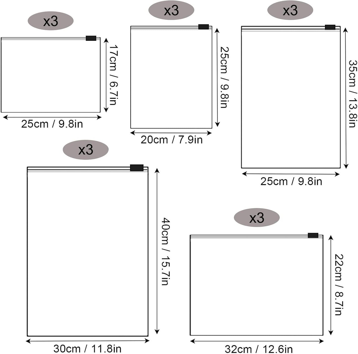 Annhao 15 Pieces Waterproof Travel Bags, Transparent Resealable Zip Bag Multifunctional Travel Bag Organizer Bags for Clothes, Underwear, Shoes, Cosmetics (5 Sizes)