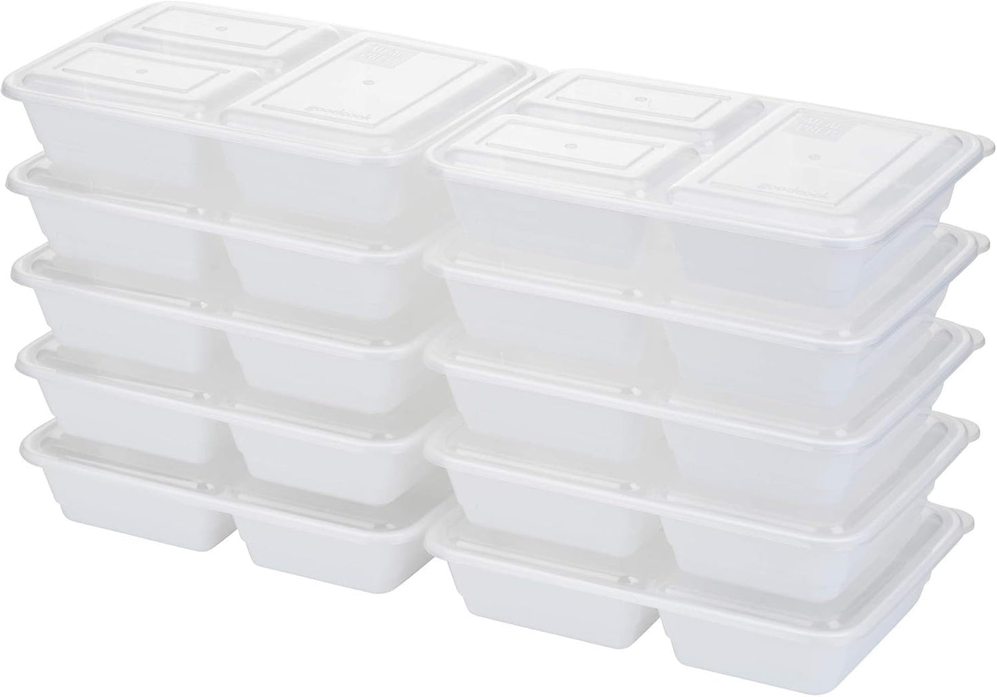 Good Cook Meal Prep, 3 Compartments BPA Free, Microwavable/Dishwasher/Freezer Safe, White