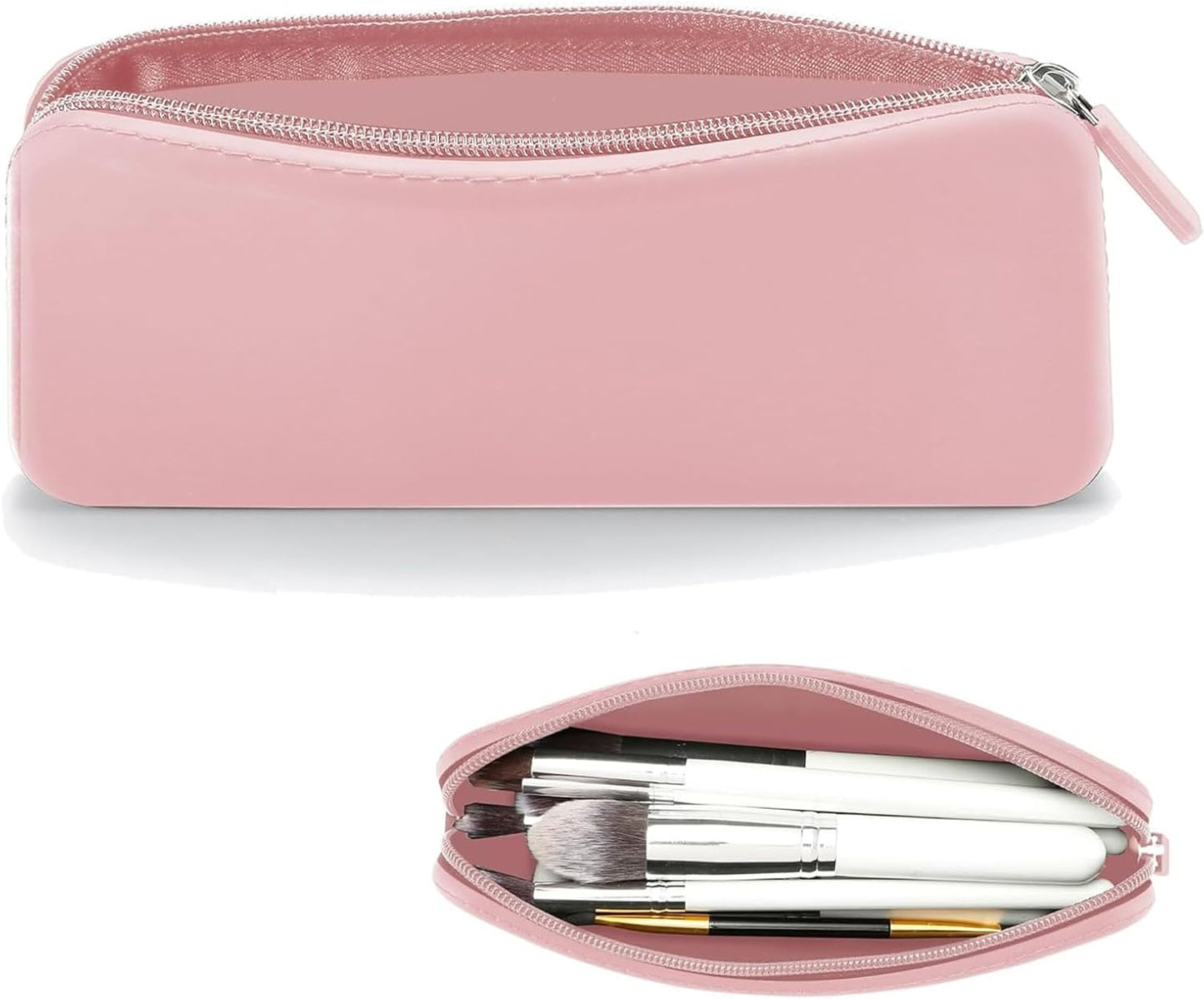 Travel Makeup Brush Holder, Silicone Bag to Protect Make up Accessories for Daily, Work or Gift (Pink)