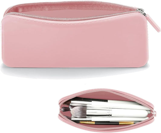 Travel Makeup Brush Holder, Silicone Bag to Protect Make up Accessories for Daily, Work or Gift (Pink)