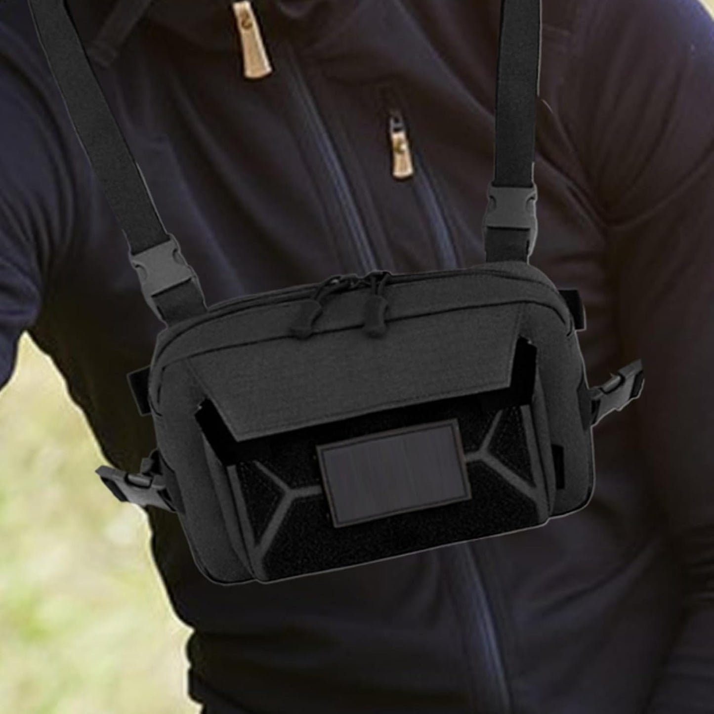 Running Chest Bag, Cycling Vest Pack, Black Khaki, Anti-Theft Harness, Oxford Utility Storage, Adjustable Strap Fit, Multi Pocket Outdoor Gear, for Hiking Fishing Travel