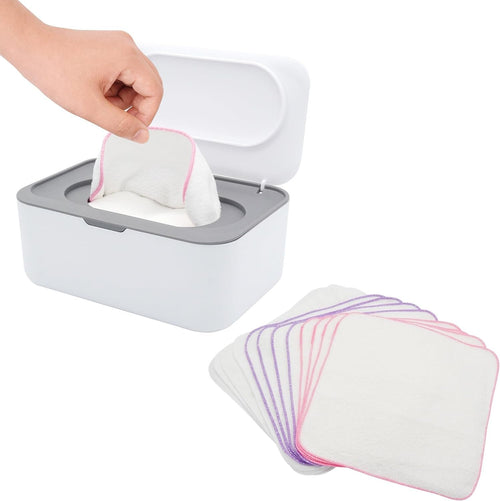Flannel Cloth Baby Wipes with Dispenser, Reusable and Washable Saves Money - 12 Packs, Body Face Hand Washcloth Essential for Cloth Diapers - 8x8 inch