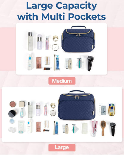 bagsmart Travel Toiletry Bag for Women, Cosmetic Bag Makeup Bag Organizer with Handle, Travel Bag for Toiletries, Travel Accessories, Full Sized Container, Navy, Large, Fashion