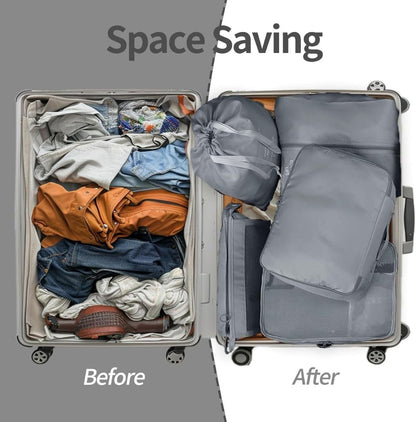 My Corgi Living 8-Piece Cube Travel Luggage Organizer Set - Efficient Luggage Separators & Travel Storage Cubes with Toiletry Makeup Bag, Shoe Bag - Perfect for Families, Men & Women (Grey)