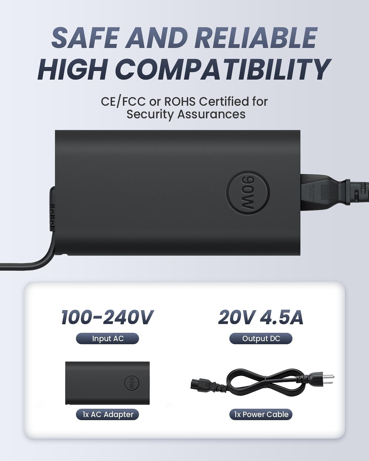 90W 65W 45W USB C Charger for Dell Laptops - Compatible with Dell Latitude 5440 5540 5420 5520 7420 5430 7430 7330 7320, Dell XPS 13 XPS 15 2 in1 9575 - Dell Laptop USB C Power Adapter