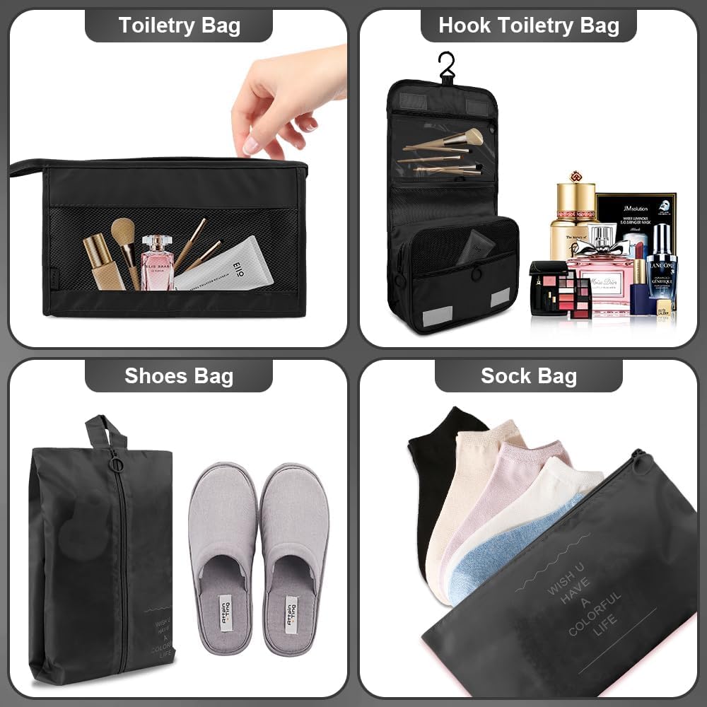 Najdeiuyt Packing Cubes - 10 Set, Black, Nylon or Polyester, Transparent Mesh Panels, Zipper Closure, Ideal for Clothing & Travel